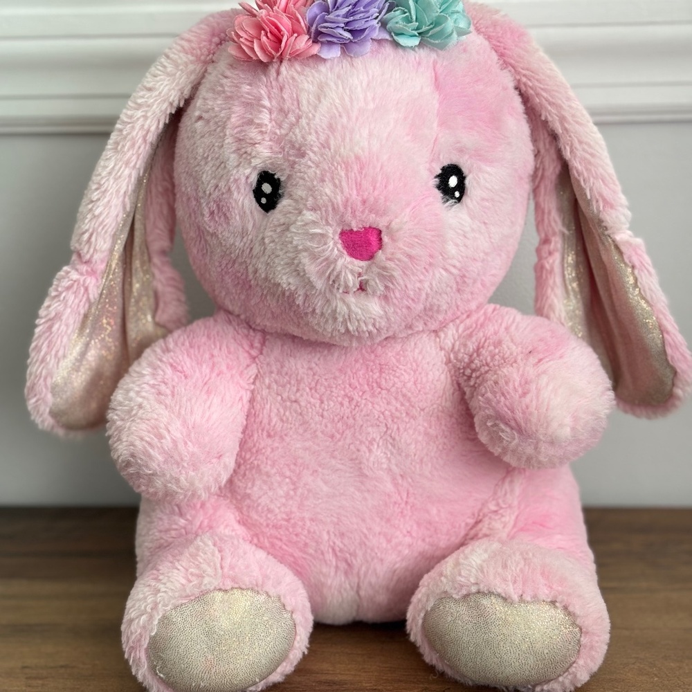 FAO Schwarz Pink BUNNY RABBIT Plush Reindeer Antlers LIGHTS UP & SOUNDS Toy